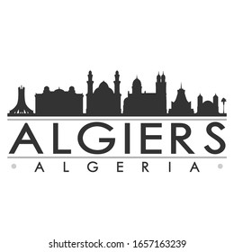 Algiers, Algeria Skyline Silhouette City. Cityscape Design Vector. Famous Monuments Tourism.