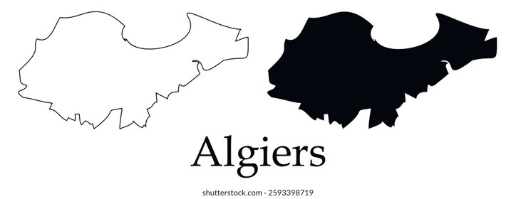 Algiers city map with black border outline vector