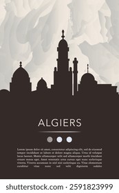 Algiers city template for website, presentation, front page, invitation, publication sheet with skyline, landmarks. Vector Algeria image layout, simple and grayscale