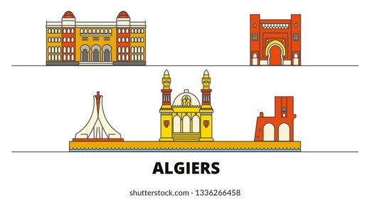 Algiers flat landmarks vector illustration. Algiers line city with famous travel sights, skyline, design. 