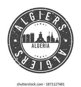 Algiers, Sidi M'Hamed, Algeria Skyline Stamp. Round Postmark Icon City Design. Vector Landmark Travel Badge.