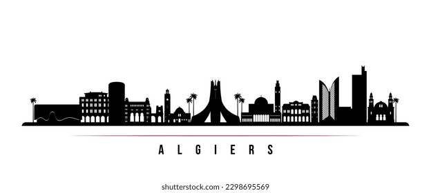 Algiers skyline horizontal banner. Black and white silhouette of Algiers, Algeria. Vector template for your design. 