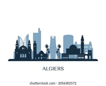 Algiers skyline, monochrome silhouette. Vector illustration.