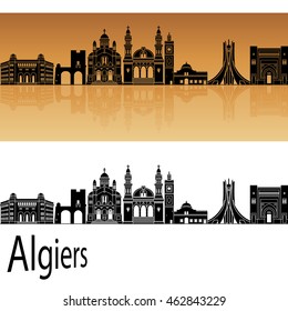 Algiers skyline in orange background in editable vector file