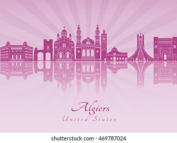Algiers skyline in purple radiant orchid in editable vector file