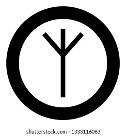 Algiz Elgiz rune elk reed defence symbol icon black color vector in circle round illustration flat style simple image