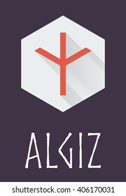 Algiz rune of Elder Futhark in trend flat style. Old Norse Scandinavian rune. Germanic letter. Vector illustration.