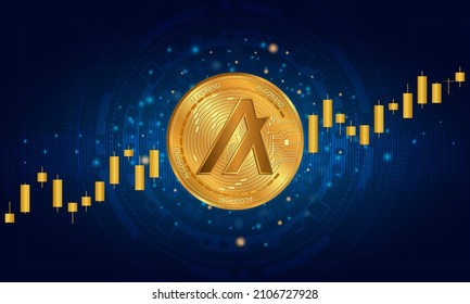 Algo algorand gold coin vector with crypto currency dark blue graph.Digital money exchange concept.