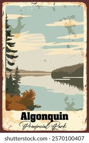 Algonquin Provincial Park Vintage Travel Poster, Canada. Vector Illustration for High-Quality Prints