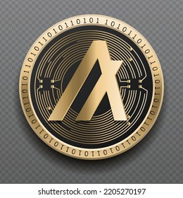 Algorand (ALGO) cryptocurrency golden coin isolated in transparent background. Virtual currency token symbol vector illustration based on cryptography and block chain technology.