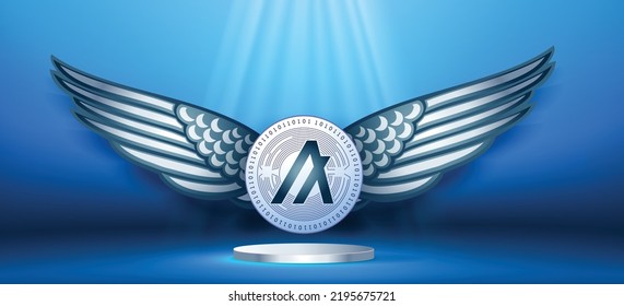 Algorand ALGO cryptocurrency logo and symbol with wings illustration on futuristic technology vector banner and background illustration