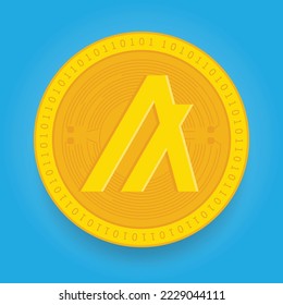 Algorand ALGO golden coin isolated on blue background. Cryptocurrency vector illustration eps 10 template.
