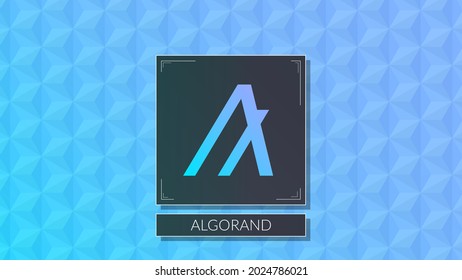 Algorand cryptocurrency colorful logo on pattern background.