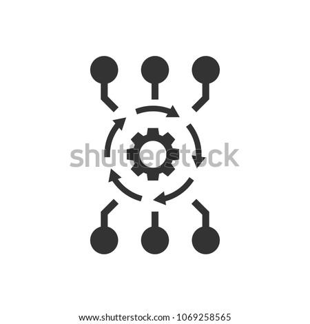 Algorithm api software vector icon in flat style. Business gear with arrow illustration on white isolated background. Algorithm concept.