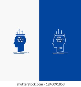 Algorithm, brain, conclusion, process, thinking Line and Glyph web Button in Blue color Vertical Banner for UI and UX, website or mobile application