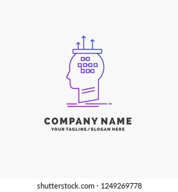 Algorithm, brain, conclusion, process, thinking Purple Business Logo Template. Place for Tagline