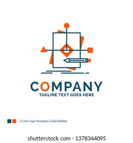 Algorithm, business, foretelling, pattern, plan Logo Design. Blue and Orange Brand Name Design. Place for Tagline. Business Logo template.