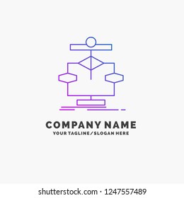 Algorithm, chart, data, diagram, flow Purple Business Logo Template. Place for Tagline