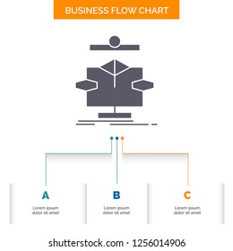 Algorithm, chart, data, diagram, flow Business Flow Chart Design with 3 Steps. Glyph Icon For Presentation Background Template Place for text.