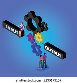 Algorithm data input and output process isometric 3d vector illustration concept for banner, website, illustration, landing page, flyer, etc.