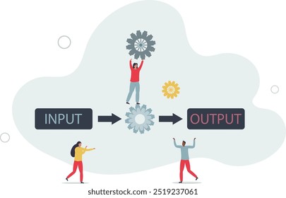 Algoritmo de entrada de dados e processo de saída visualization.flat design com pessoas.