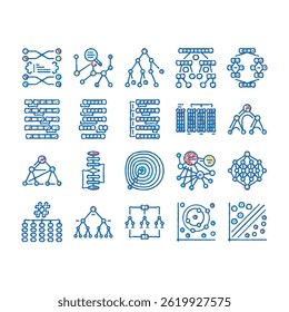 algorithm data technology ai doodle icons set vector. software digital, computer process, information security, web financial, network algorithm data technology ai sketch hand drawn