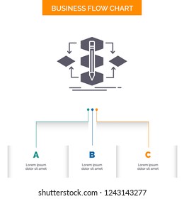 Algorithm, design, method, model, process Business Flow Chart Design with 3 Steps. Glyph Icon For Presentation Background Template Place for text.