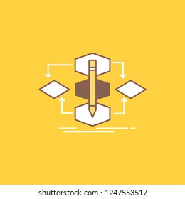 Algorithm, design, method, model, process Flat Line Filled Icon. Beautiful Logo button over yellow background for UI and UX, website or mobile application