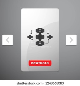 Algorithm, design, method, model, process Glyph Icon in Carousal Pagination Slider Design & Red Download Button