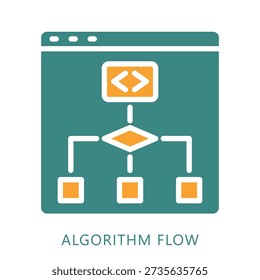 Algorithm Flow Dual Tone Color Icon, Mini Illustration For Modern Concept, Ui, Ux Web And App Development. Related To Seo And Online Marketing.