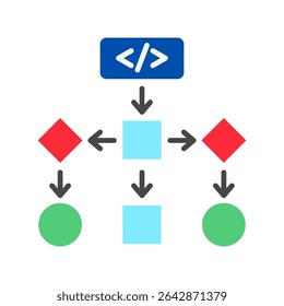 Algorithm Flow mini illustration flat color icon, use for machine learning, education, technology industry, UI, UX kit, app and web development, digital or print.