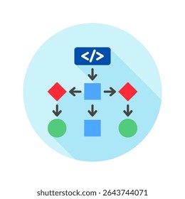 Algorithm Flow mini illustration rounded flat color icon, use for machine learning, education, technology industry, UI, UX kit, app and web development, digital or print.
