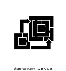 Algorithm of the game black icon, vector sign on isolated background. Algorithm of the game concept symbol, illustration 