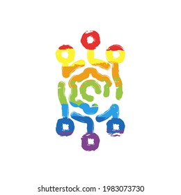 Algorithm icon, api integration, data software. Drawing sign with LGBT style, seven colors of rainbow (red, orange, yellow, green, blue, indigo, violet