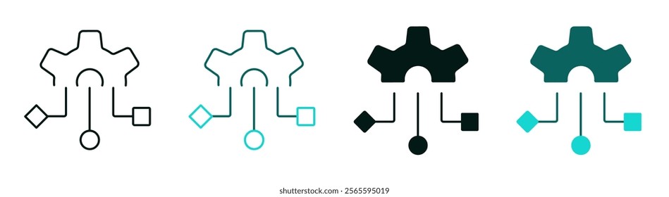 Algorithm icon. Gear with algorithms. Technology, AI, machine learning, data, automation or blockchain concept. Cogwheel logo. Modern style illustration. Symbol for web or app. Editable vector stroke.