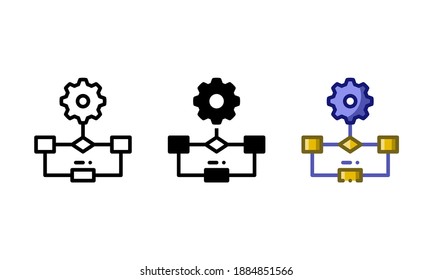 Algorithm icon. With outline, glyph, and filled outline styles