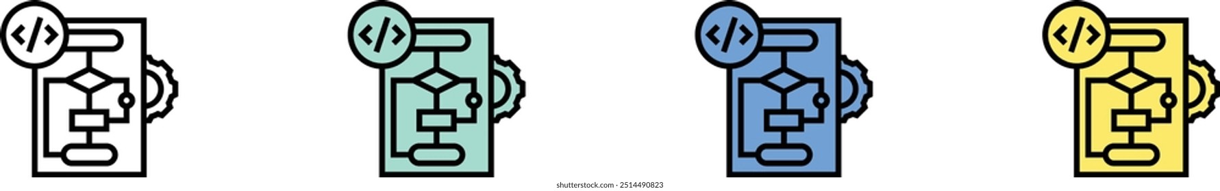 algorithm icon. Outline, Green, Blue and Yellow Style Design Isolated On White Background