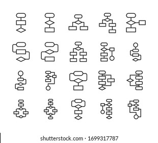 Algorithm line icons set. Stroke vector elements for trendy design. Simple pictograms for mobile concept and web apps. Vector line icons isolated on a white background. 