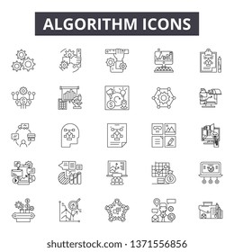 Algorithm line icons, signs set, vector. Algorithm outline concept, illustration: algorithm,data,deprogramming,information,web,symbol