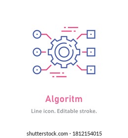 Algorithm outline icon on white background. Editable stroke. Vector illustration.