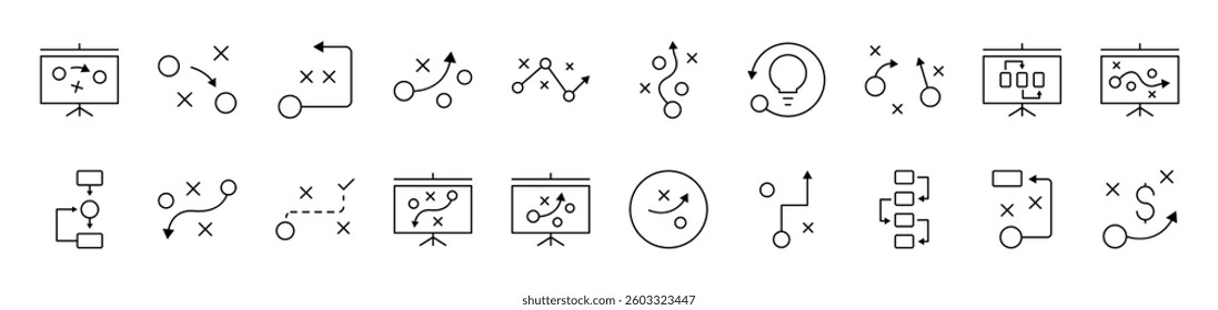 Algorithm, Scheme and Infographics Line Icon Collection. Editable Stroke. Perfect for Infographics, Articles, Books, Flyers, Banners