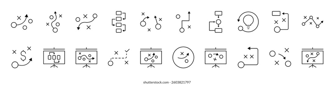Algorithm, Scheme and Infographics Related Line Icon Collection. Editable Stroke. Perfect for Infographics, Articles, Books, Flyers, Banners