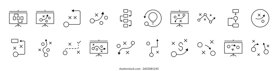 Algorithm, Scheme and Infographics Simple Icon Collection. Editable Stroke. Perfect for Infographics, Articles, Books, Flyers, Banners