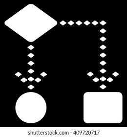 Algorithm Scheme vector toolbar icon. Style is flat icon symbol, white color, black background, rhombus dots.