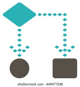 Algorithm Scheme vector toolbar icon. Style is bicolor flat icon symbol, grey and cyan colors, white background, rhombus dots.