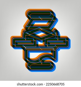 Algorithm sign. Stroked Icon in orange, azure and old lavender Colors at gray Background. Illustration.