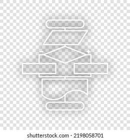 Algorithm sign. White Icon with dropped natural gray Shadow at transparent Background. Illustration.
