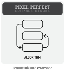 Algorithm thin line icon. Flowchart. Organization of process. Pixel perfect, editable stroke. Vector illustration.