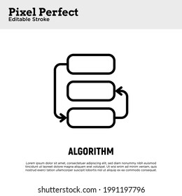 Algorithm thin line icon. Flowchart. Organization of process. Pixel perfect, editable stroke. Vector illustration.