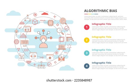 concepto de sesgo algorítmico para banner de plantilla infográfica con información de lista de cuatro puntos